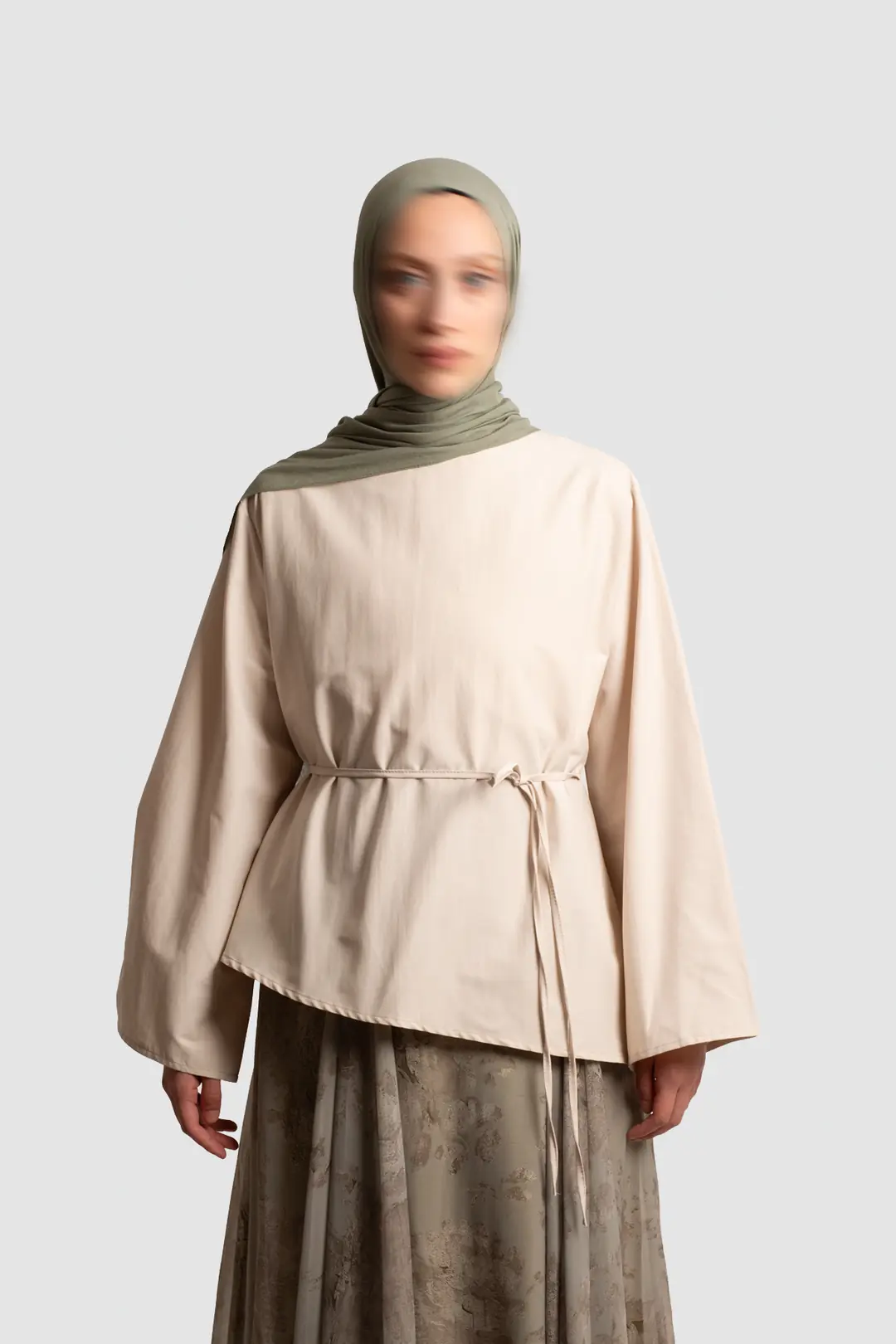 Asimetrik Poplin Bluz Bej