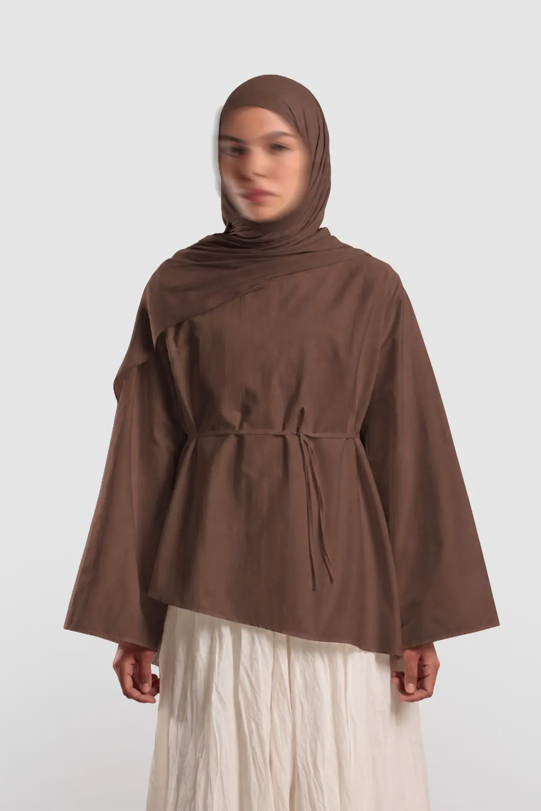 Asimetrik Poplin Bluz Çikolata Kahve 3