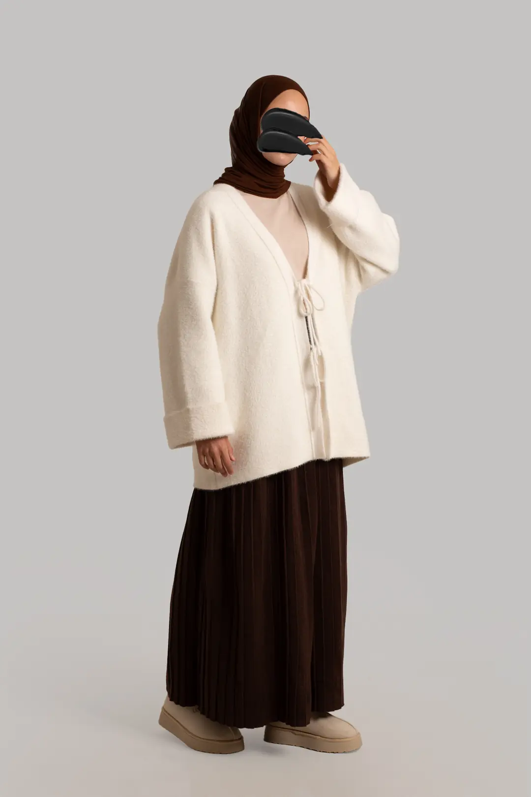 Knitted Cardigan with Tie, Bone 8