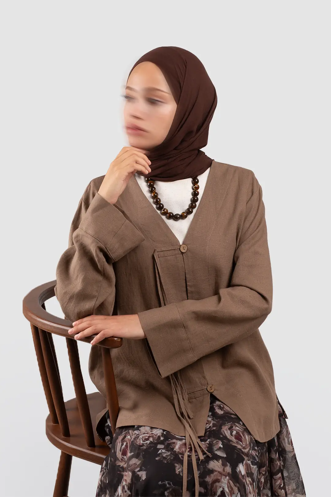 Birit Detaylı Kimono Ceket Kahve 4