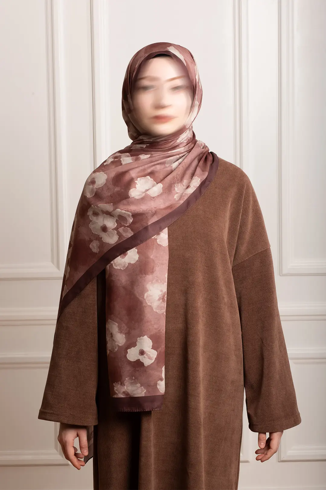 Autumn Serenade Patterned Soft Shawl Rose Brown