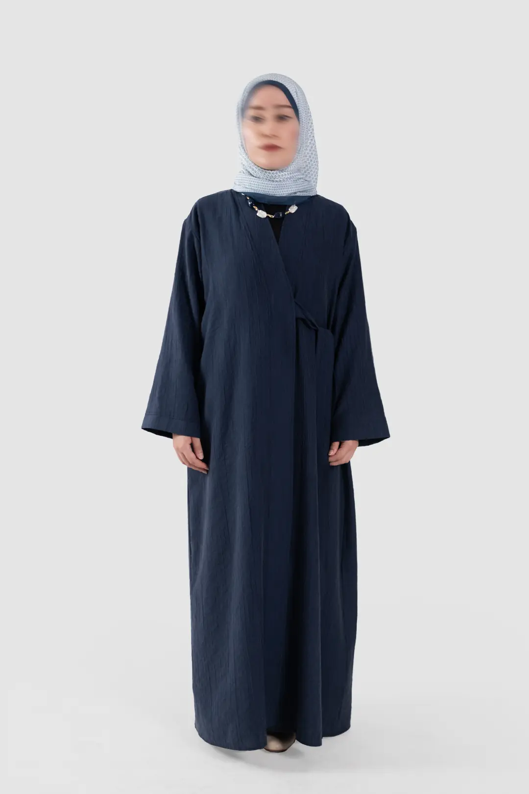Çizgi Dokulu Tensel Abaya Lacivert 3