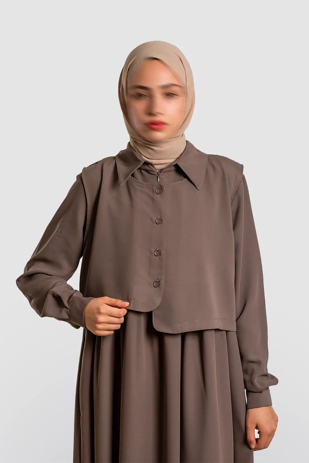 Vest-style Abaya, Mink 9