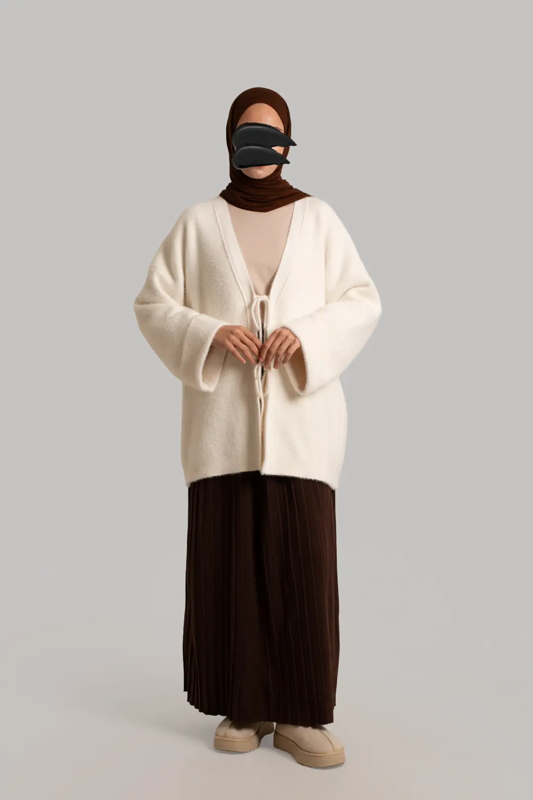 Knitted Cardigan with Tie, Bone 7