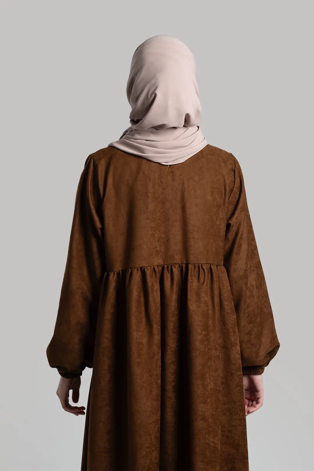 Suede Dress Abaya Tan 4