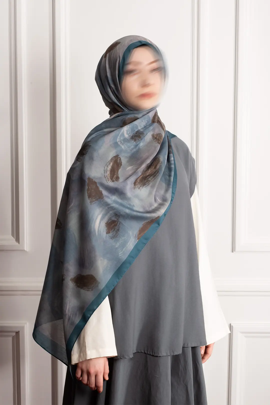 Cloud Roses Patterned Soft Scarf Indigo 6
