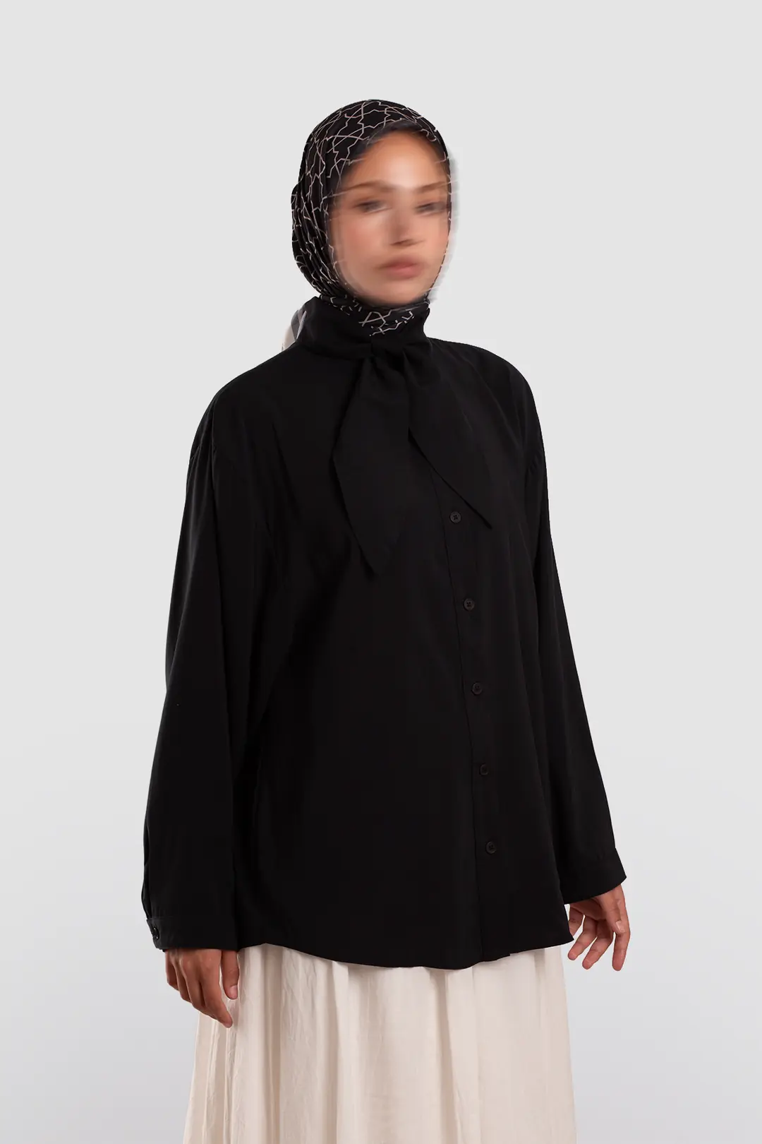 Scarf Collar Modal Shirt Black