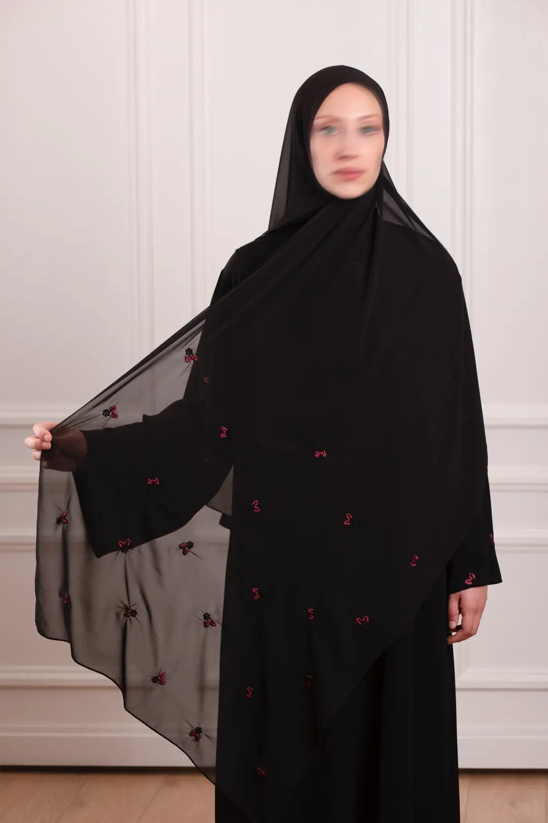 Minimal Yaprak Motifli Şifon Şal Bordo 4