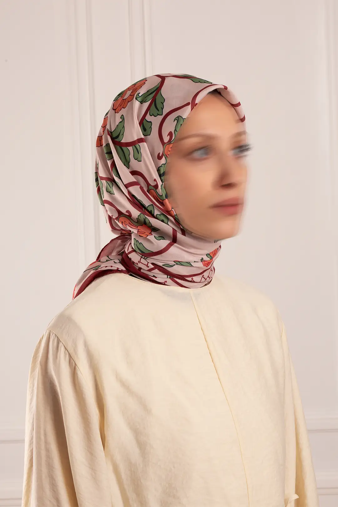 Bahçe Desenli Soft Eşarp Kiremit 5