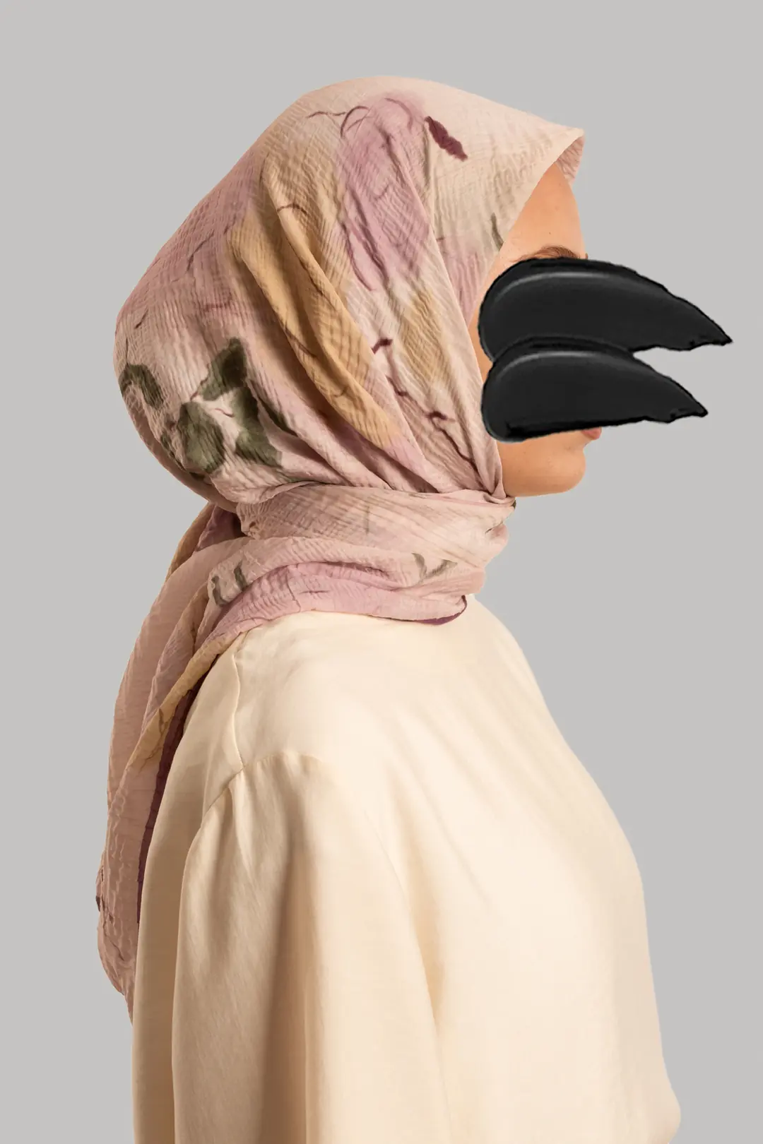 Mistik Bahçe Desenli Müslin Eşarp Pembe 5