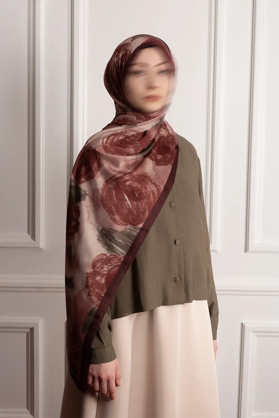 Cloud Roses Patterned Soft Scarf, Burgundy