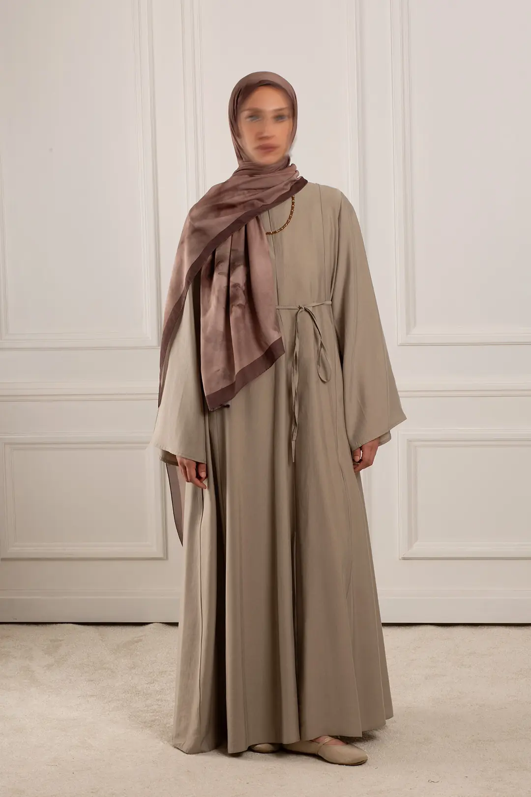 Godet Detailed Tencel Dress Beige