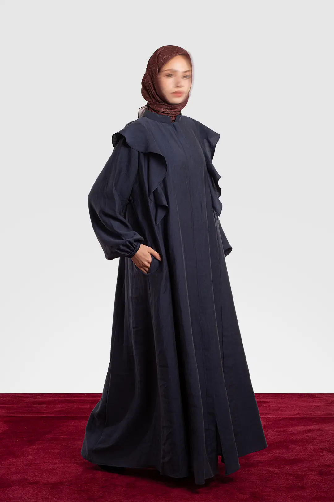 Tencel Abaya with Zipper and Ruffles, Denim Blue 4