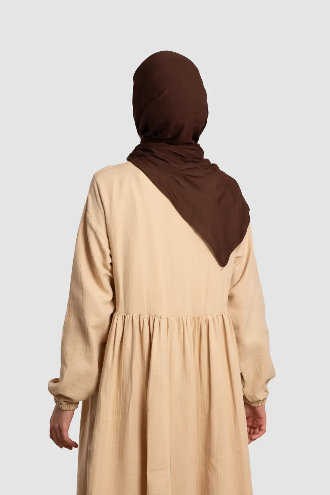 Tam Boy Düğmeli Müslin Elbise Taş 9