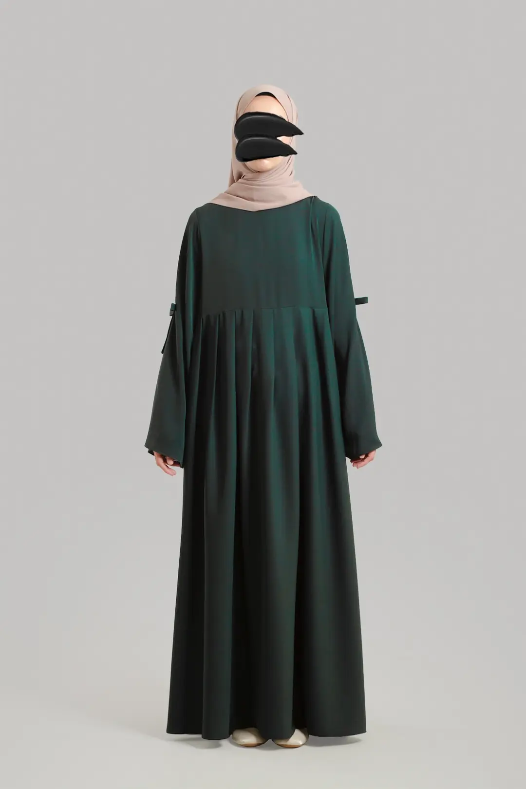 Bow-Trimmed Abaya, Emerald Green 2