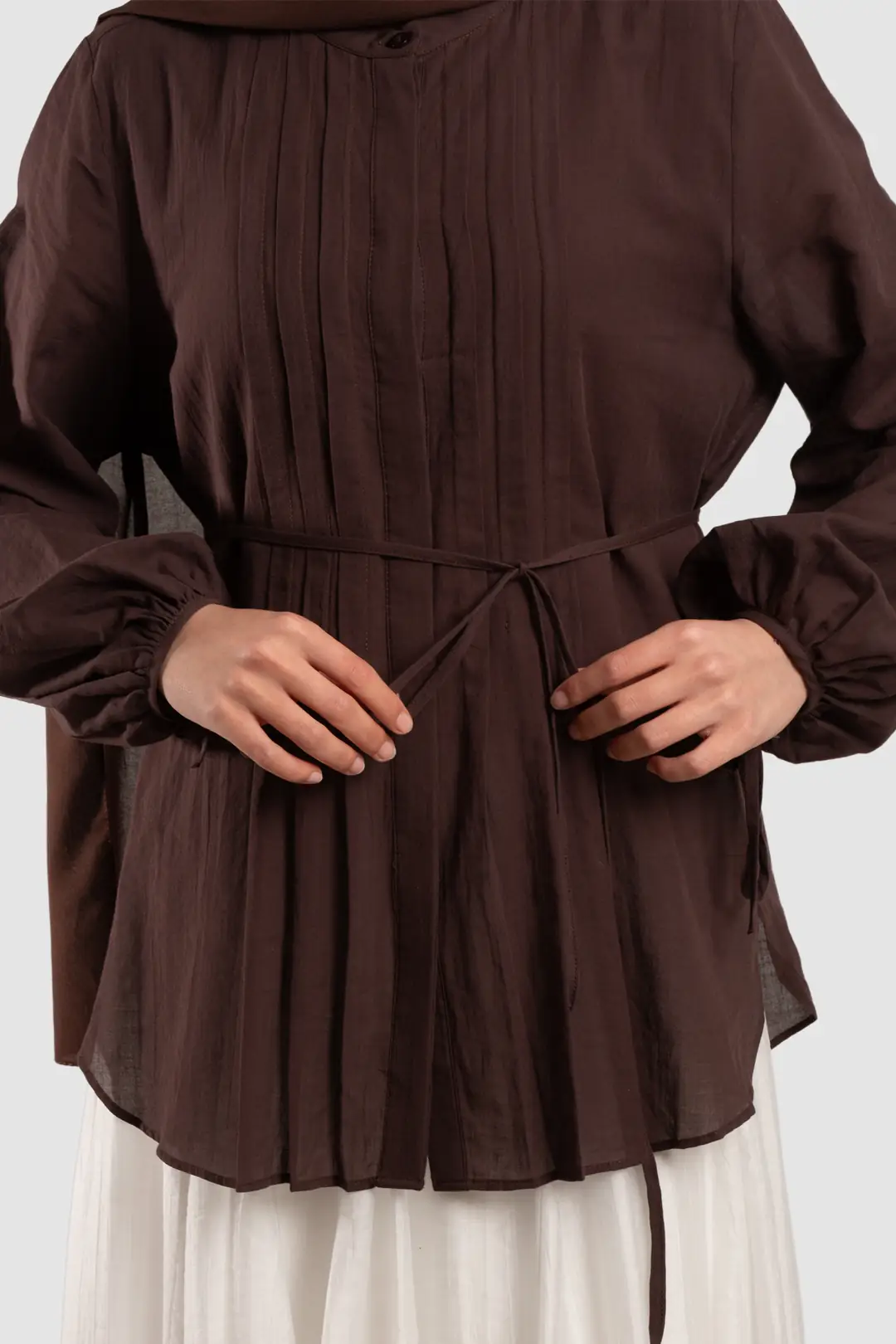 Ribbed Cotton Voile Shirt Dark Brown 6