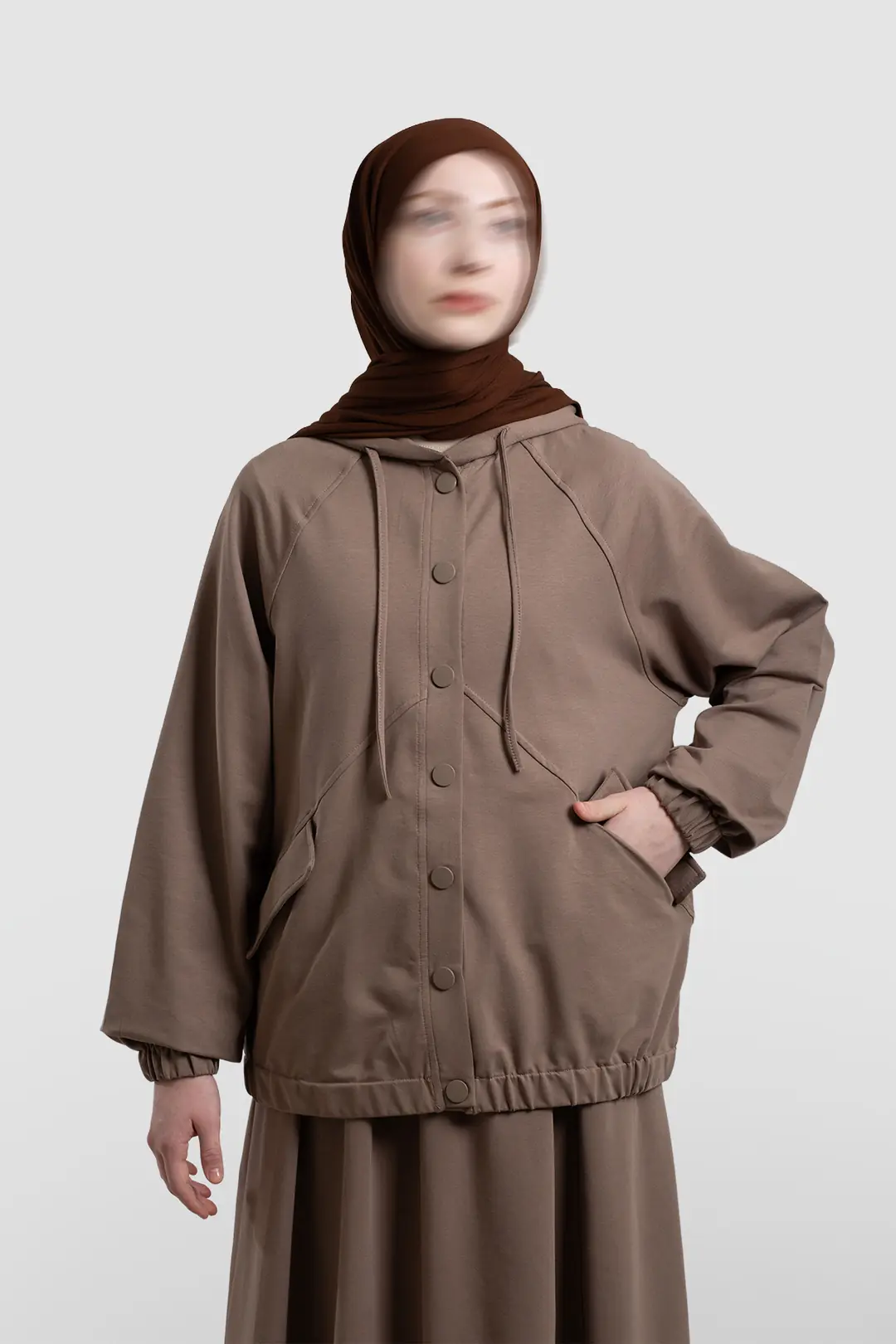 Çıtçıtlı Bomber Sweatshirt Açık Kahve 6