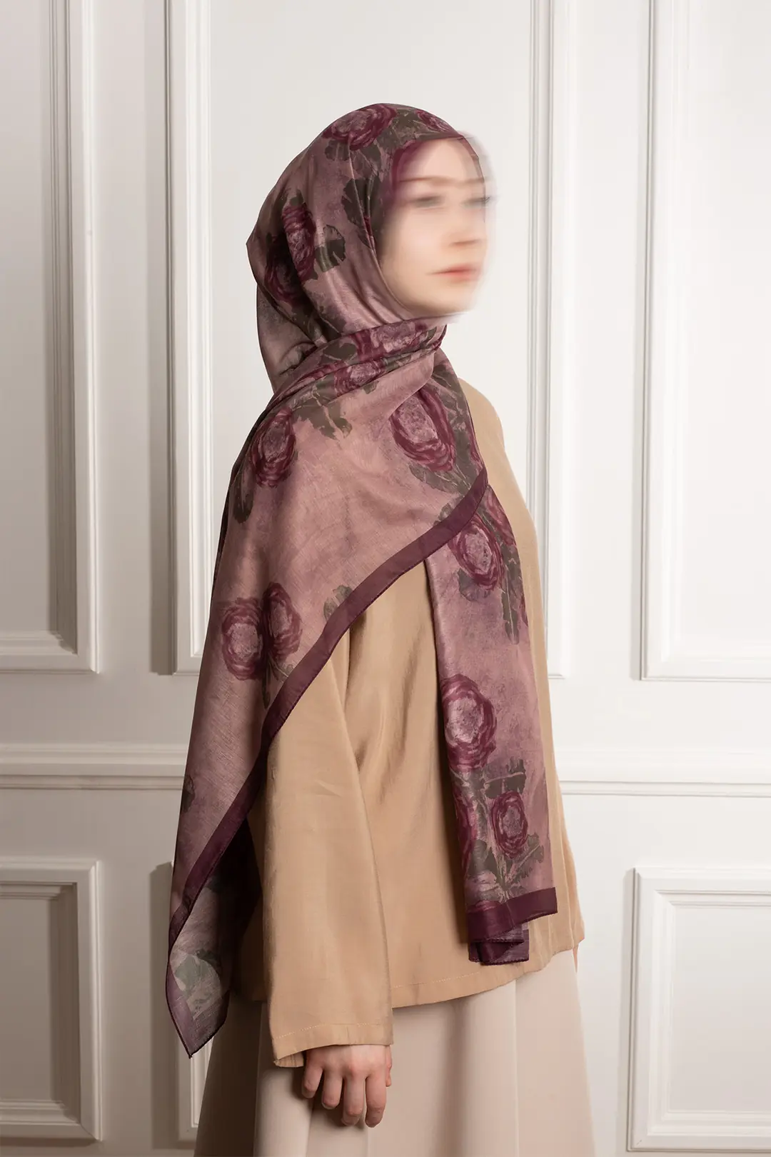 Antique Rose Patterned Cotton Scarf, Rose Pink 4