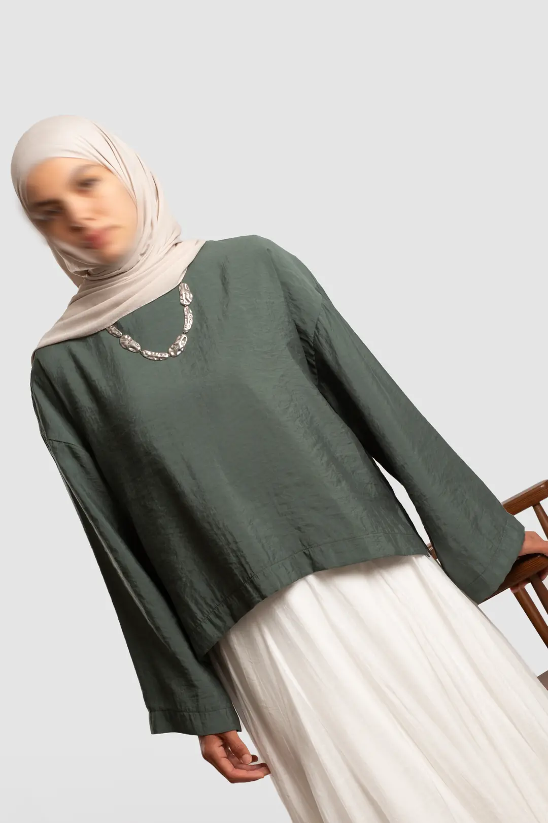 Low-Sleeve Modal Blouse, Emerald Green