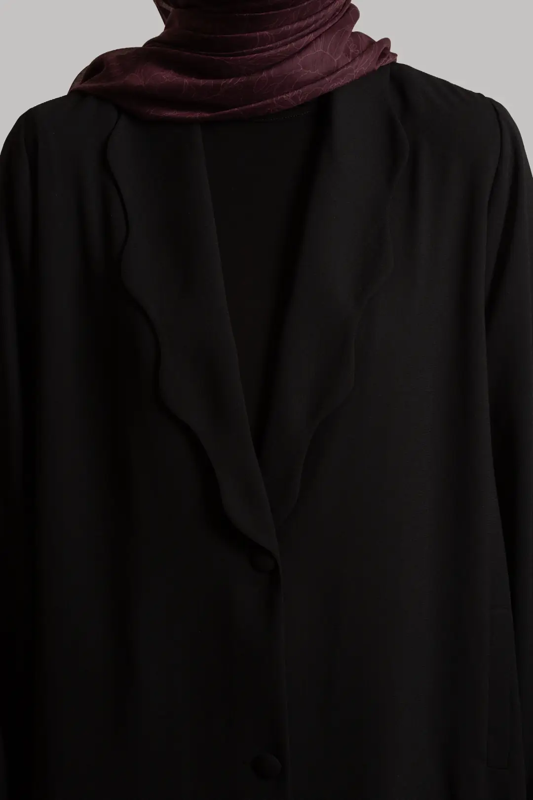 Pearl Collar Buttoned Abaya Black 9