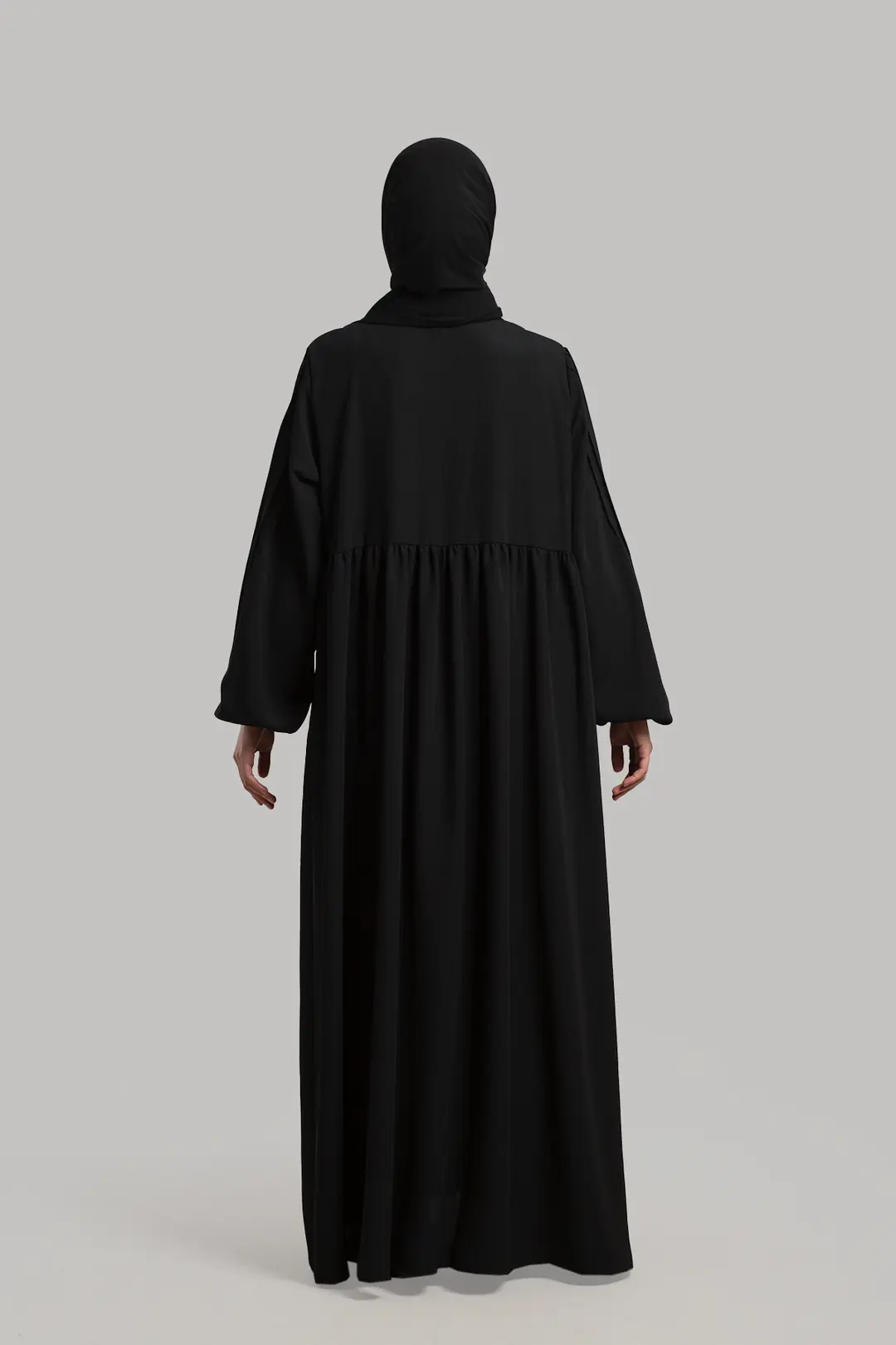 Ribbed Detail Zippered Abaya Black 7
