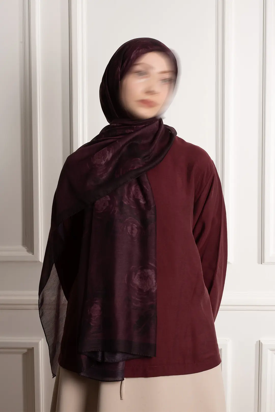 Antique Rose Patterned Cotton Scarf, Plum 4