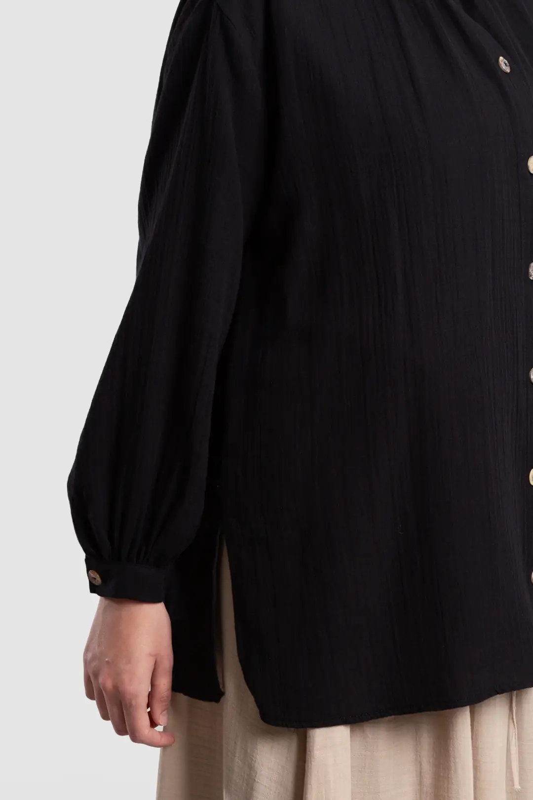 Muslin Shirt with Gathered Detail, Black 5