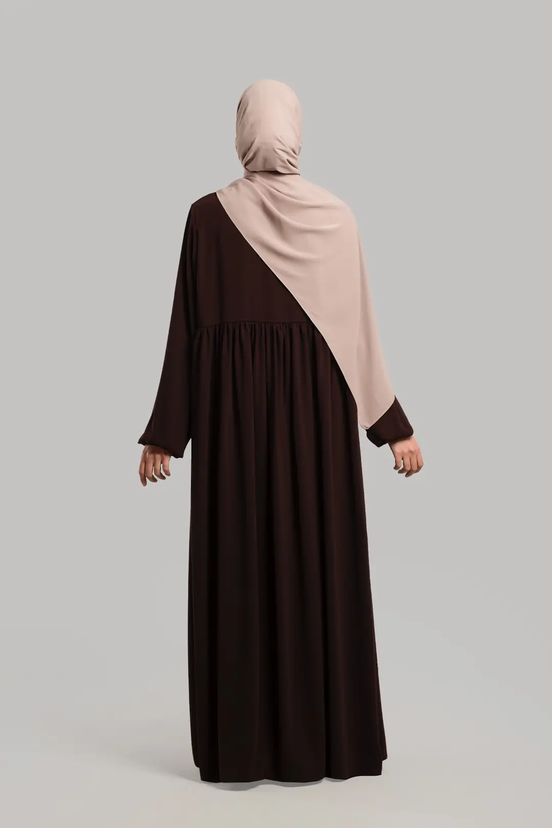 Ahsen Zippered Yoke Abaya, Dark Brown 6