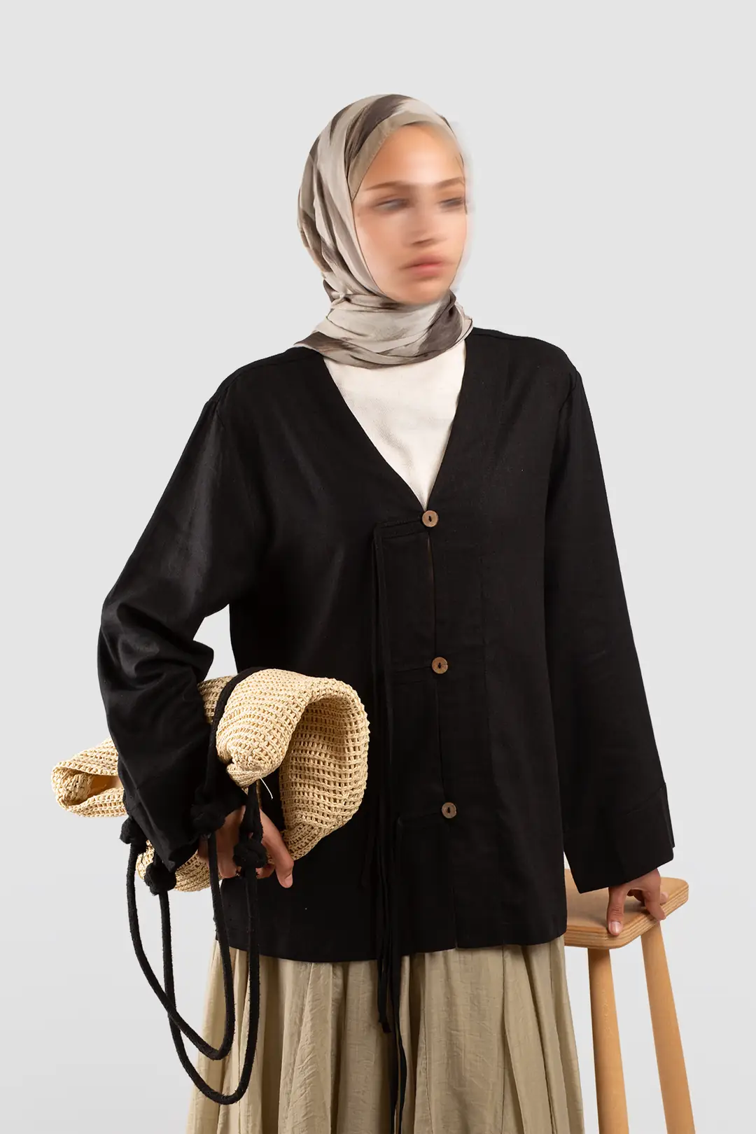 Birit Detaylı Kimono Ceket Siyah