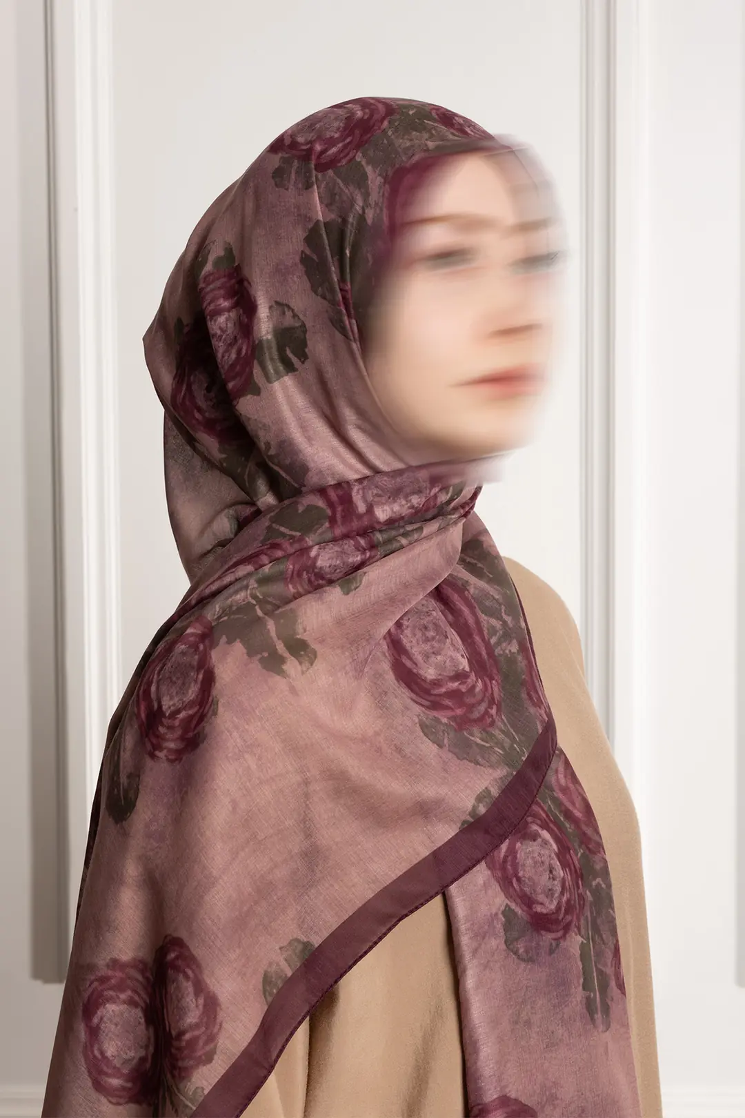 Antique Rose Patterned Cotton Scarf, Rose Pink 6