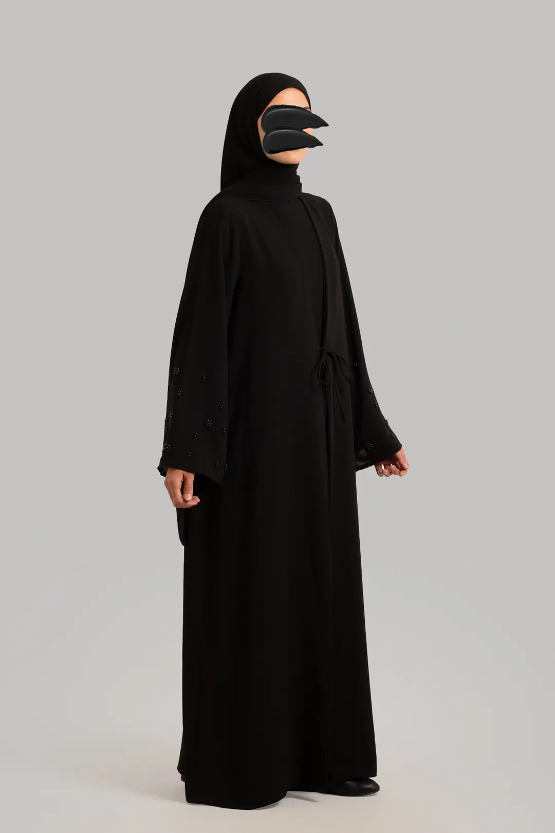 Boncuk Detaylı Abaya Siyah 4