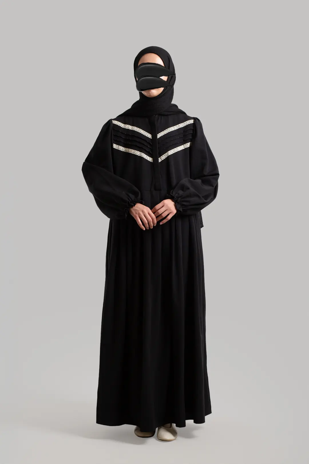 Lace Detail Linen Dress Black 3