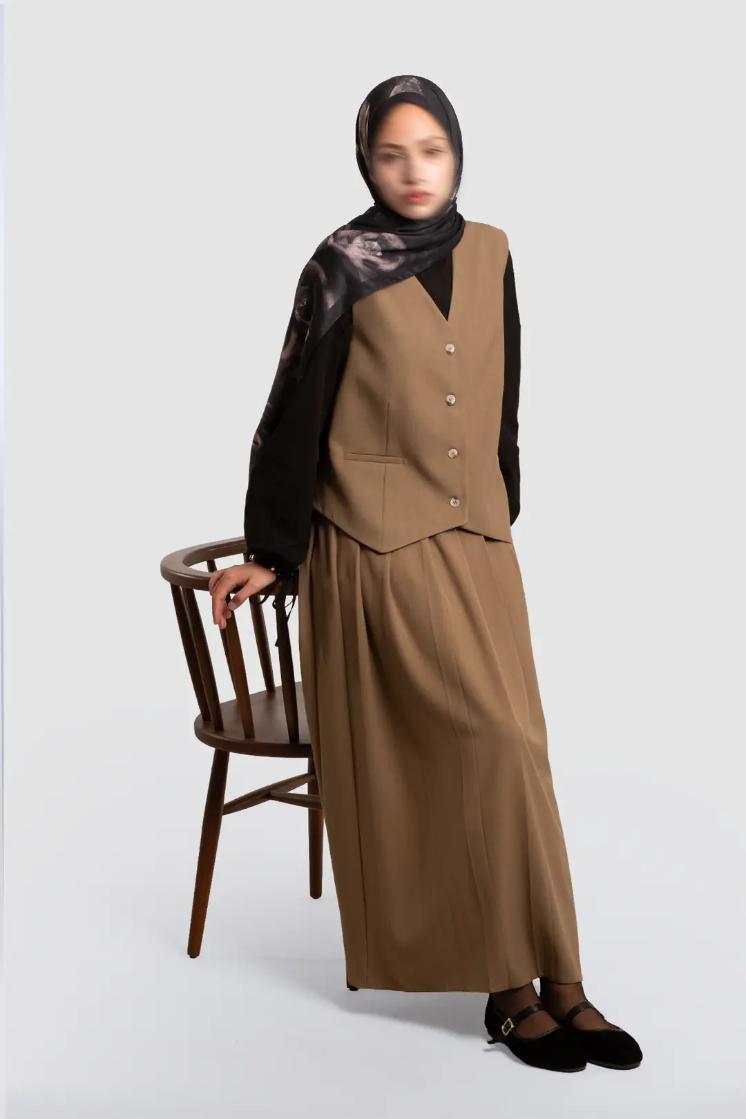 V-Neck Button-Down Vest, Mink