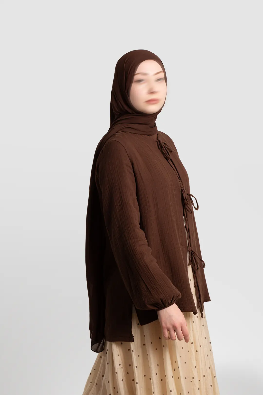 Muslin Jacket with Bow Detail, Dark Brown