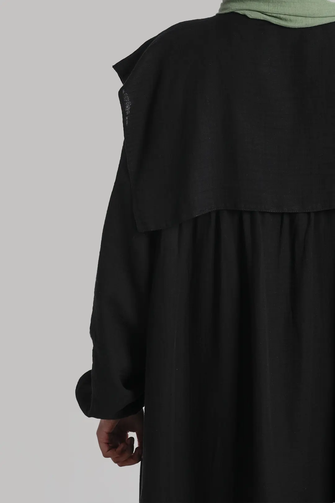 Collared Muslin Dress Black 4