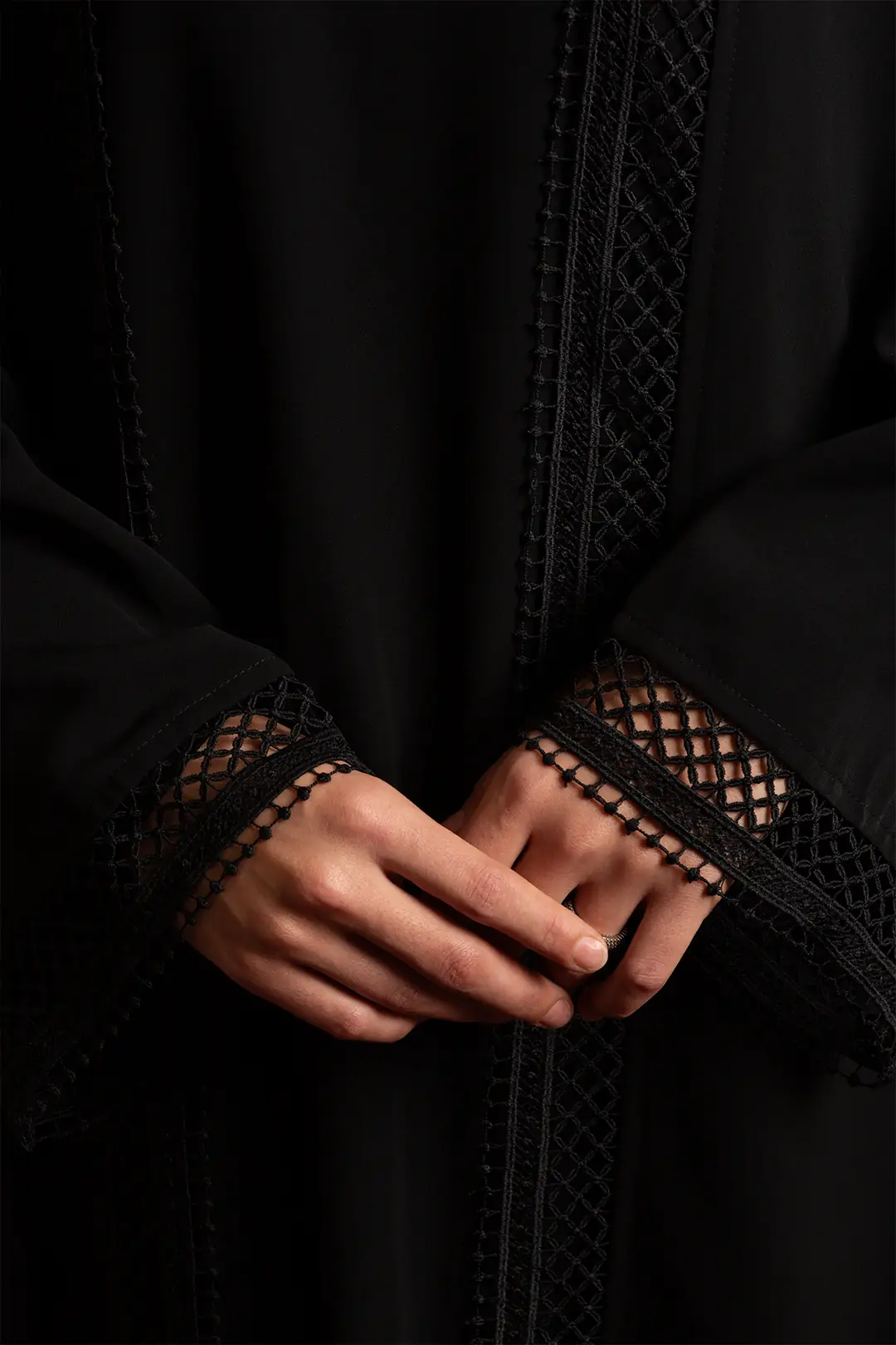 Lace Detail Abaya Set Black 6