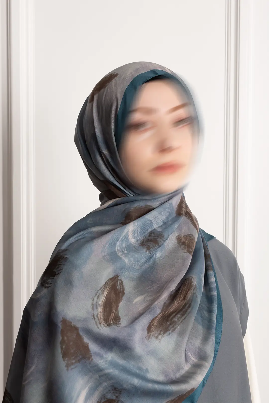 Cloud Roses Patterned Soft Scarf Indigo 7