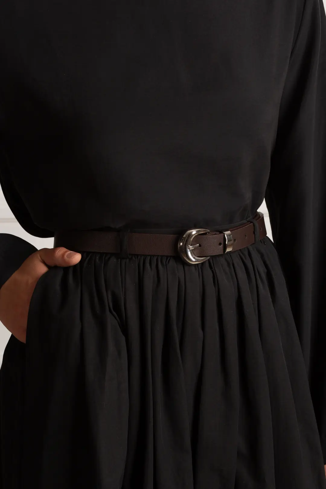 Thick Oval Buckle Leather Belt, Brown 4