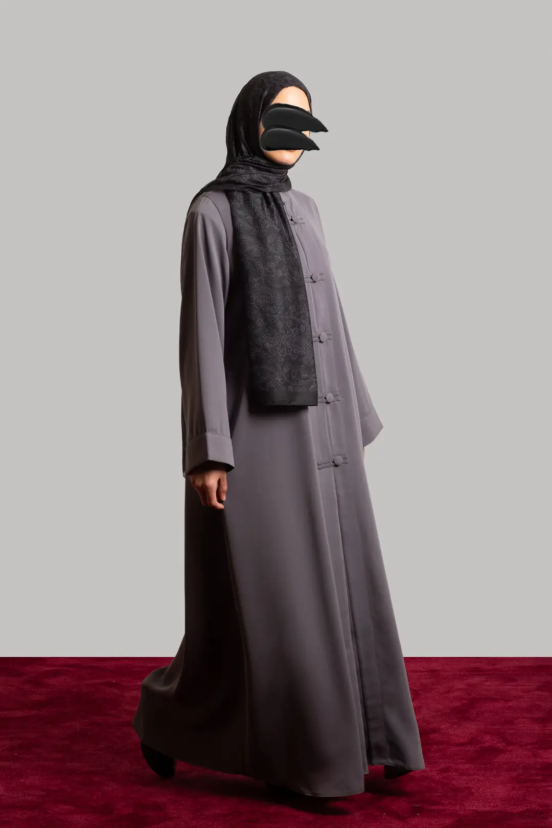 Birit Detaylı Abaya Gri 3