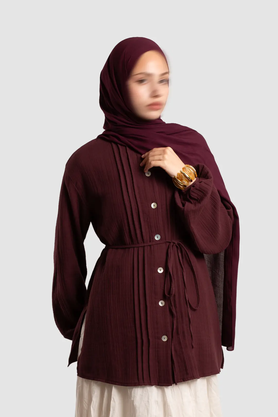 Nervür Detaylı Müslin Gömlek Bordo 6
