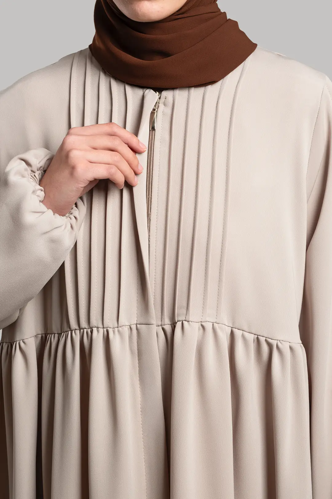 Ribbed Detail Zippered Abaya Stone 7