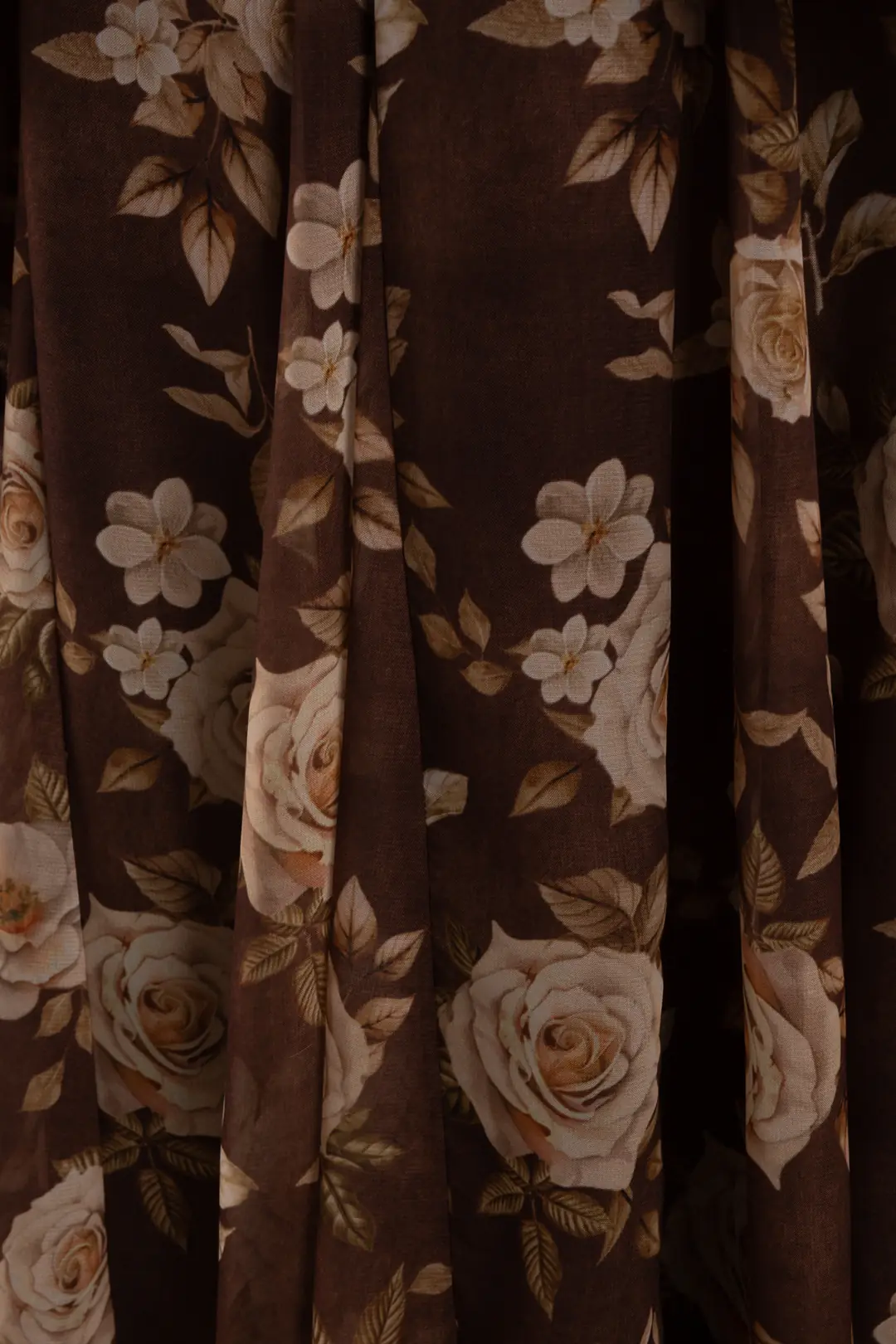 Floral Desenli Şifon Kloş Etek Kahverengi 7