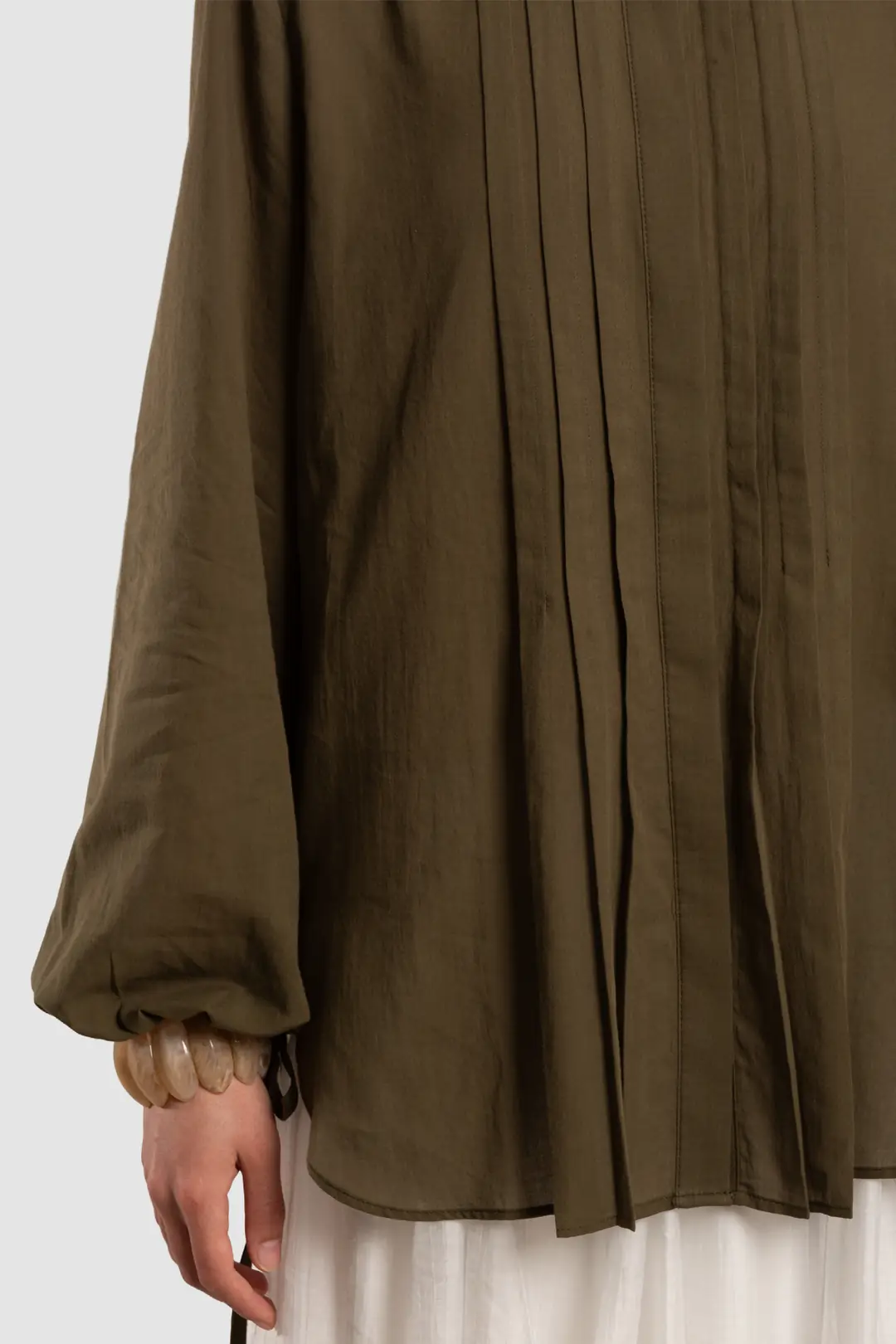 Ribbed Cotton Voile Shirt, Khaki 5