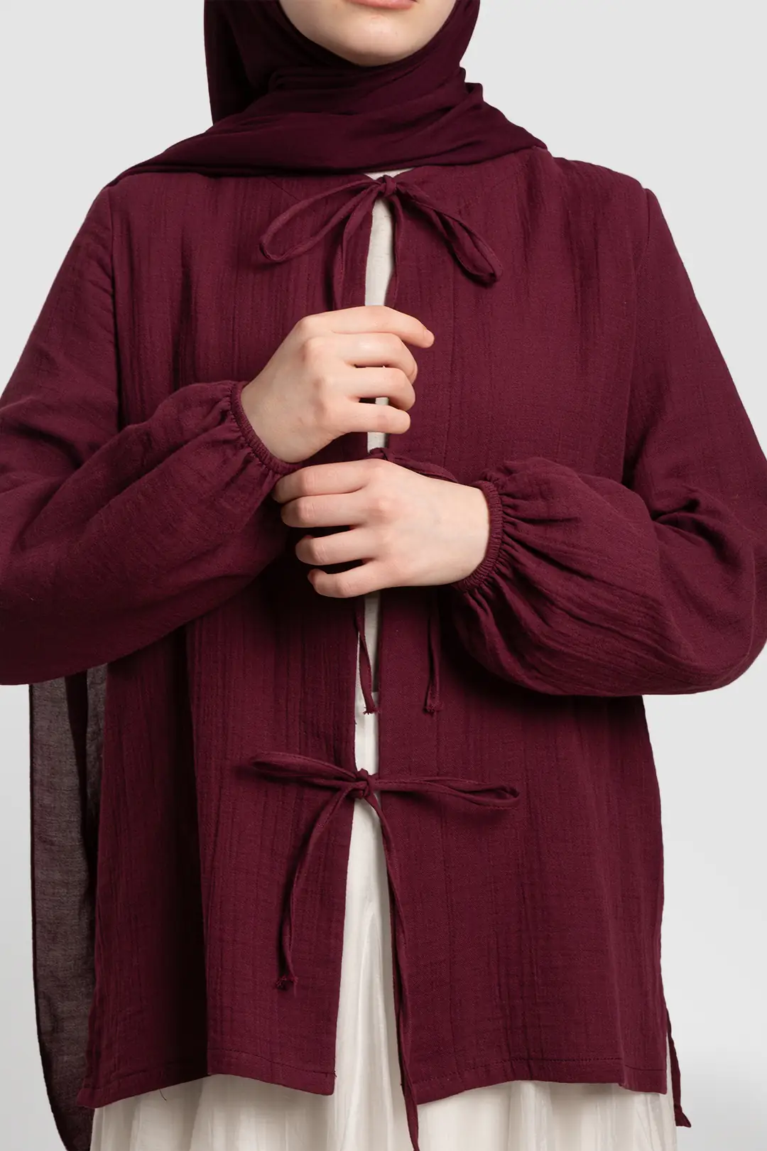 Muslin Jacket with Bow Detail, Burgundy