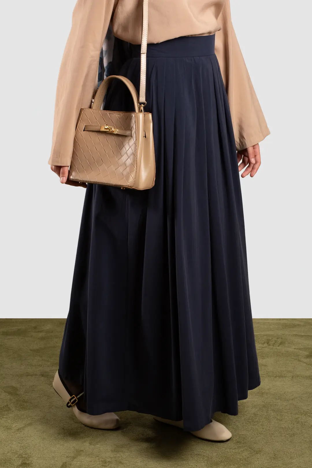 Navy Blue Modal Skirt with Tight Pleats