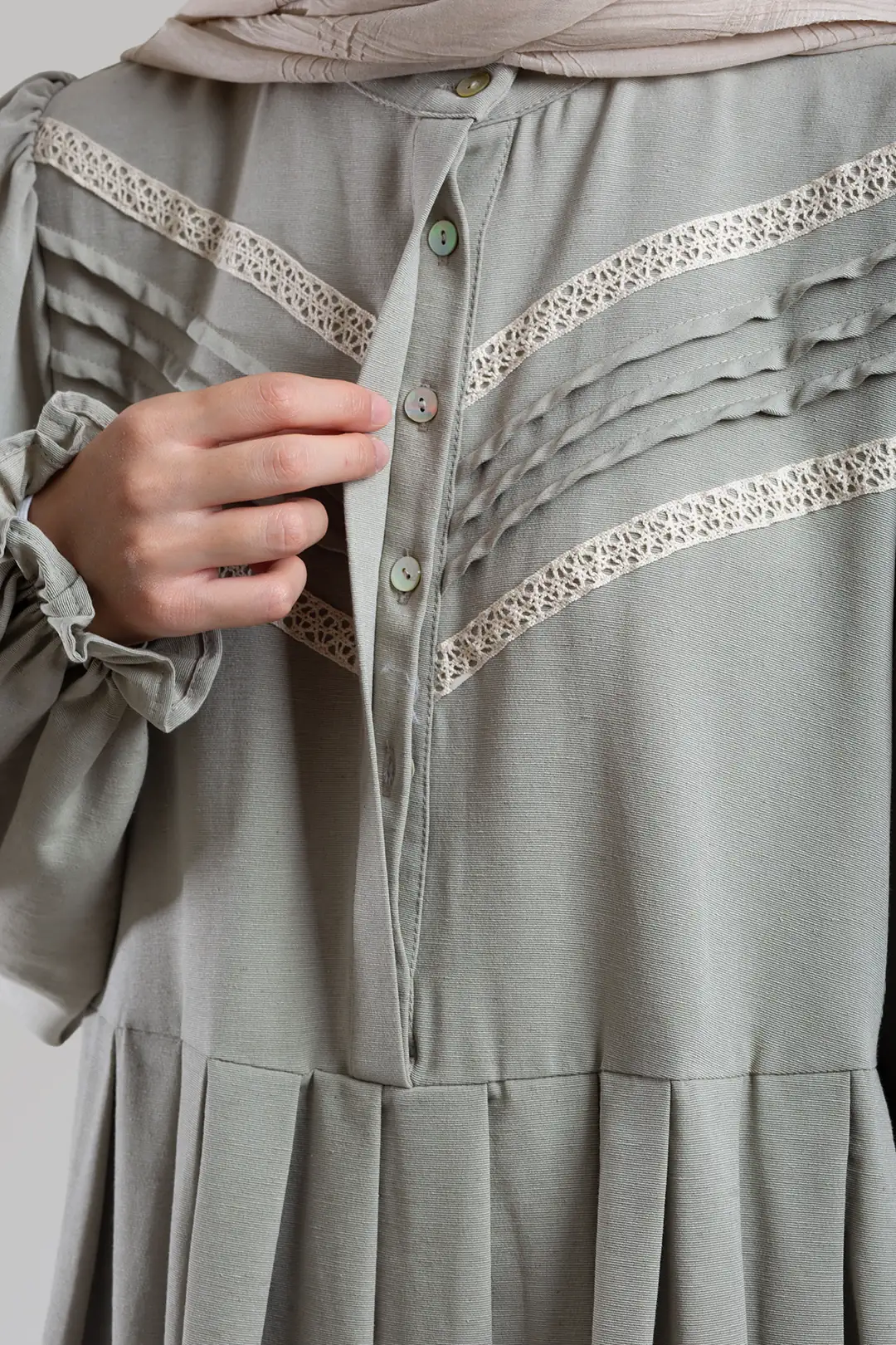 Lace Detail Linen Dress Soft Green 6