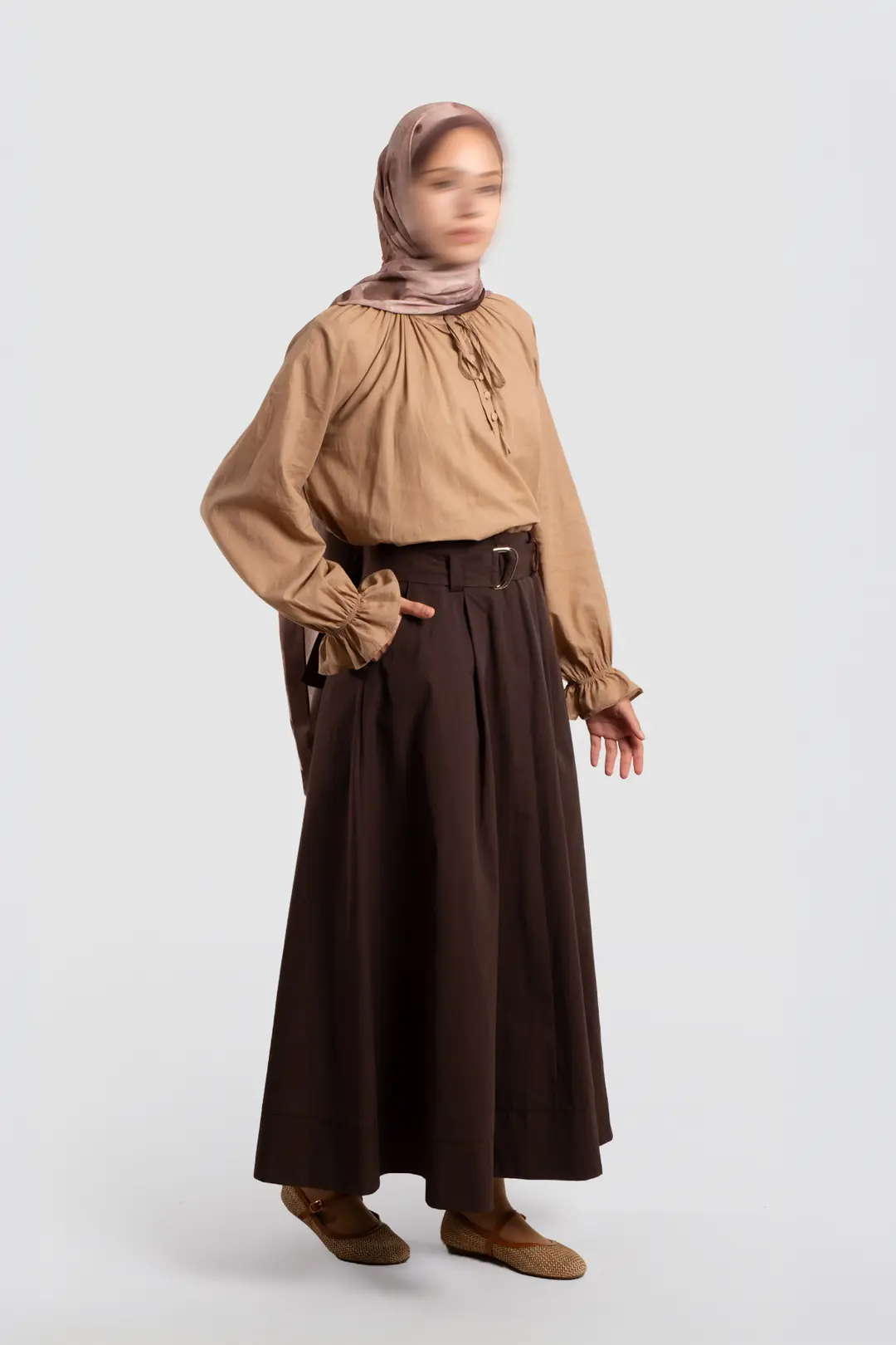 Belted Short Skirt Dark Brown