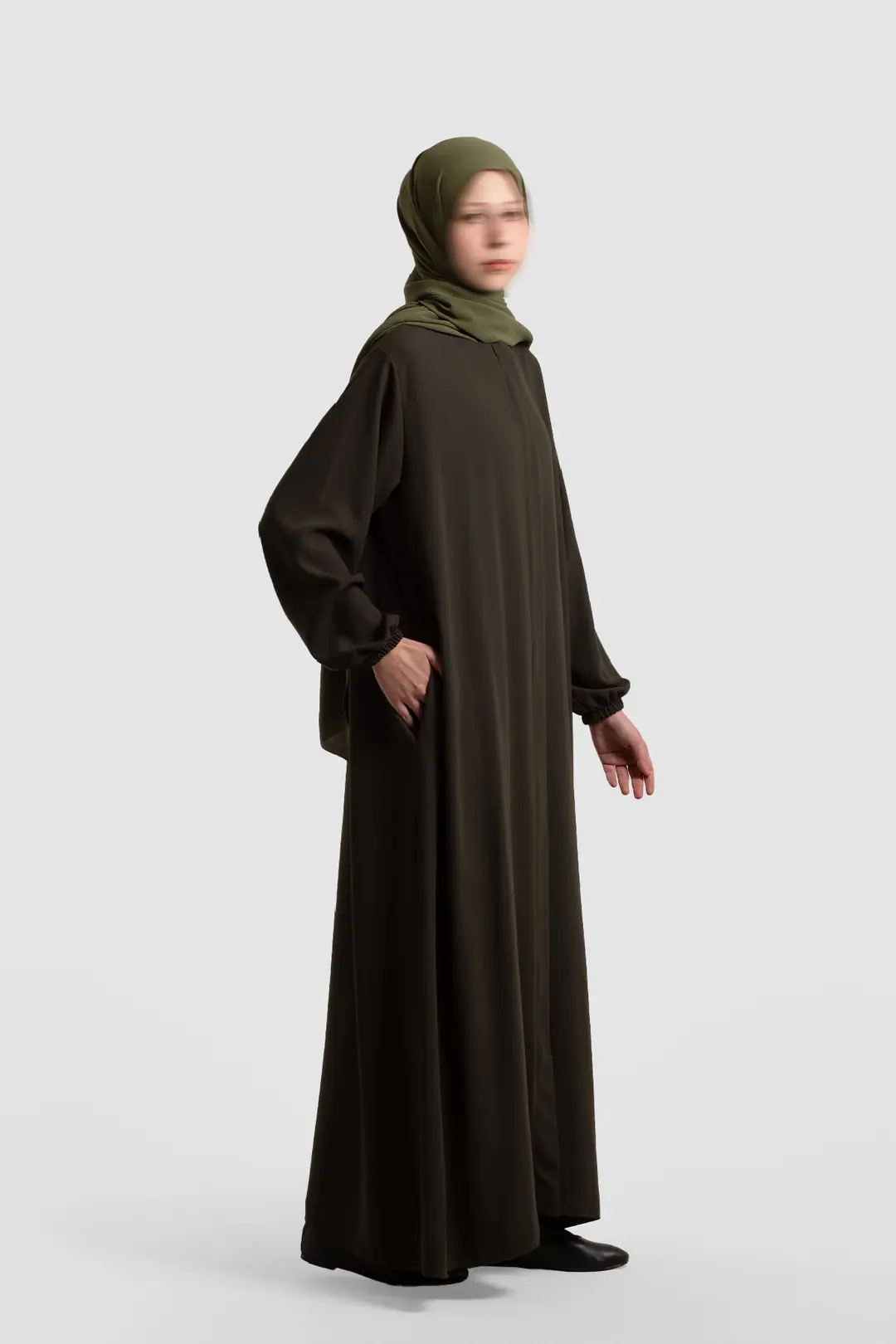 Arya Tam Boy Fermuarlı Ferace Haki 1