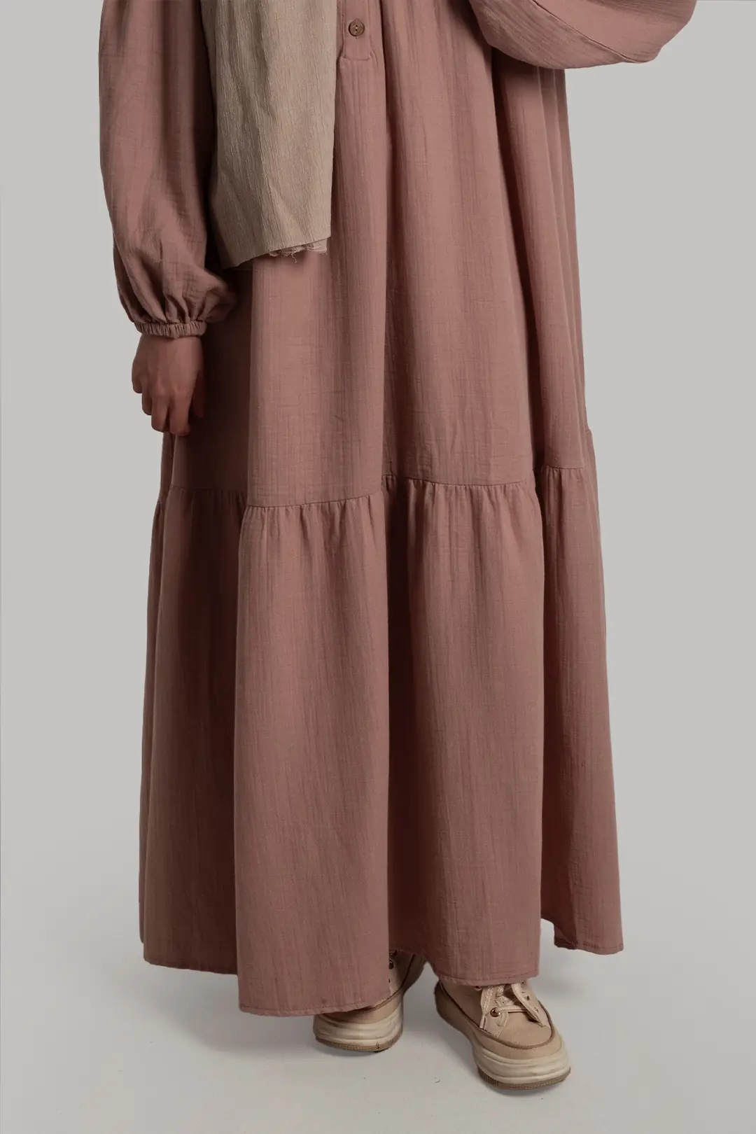 Vintage Müslin Elbise Pudra 4