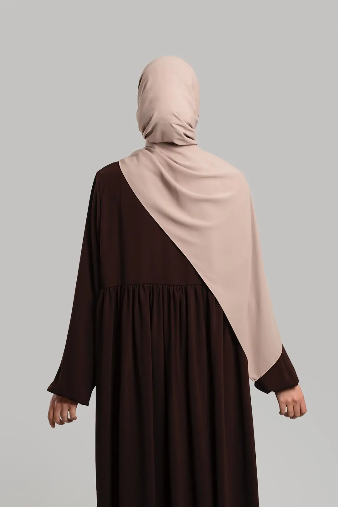 Ahsen Zippered Yoke Abaya, Dark Brown 8